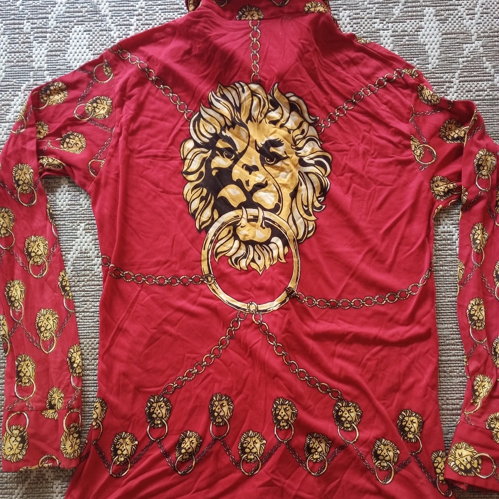 Vintage Mens Medium Gold Lion Button Down